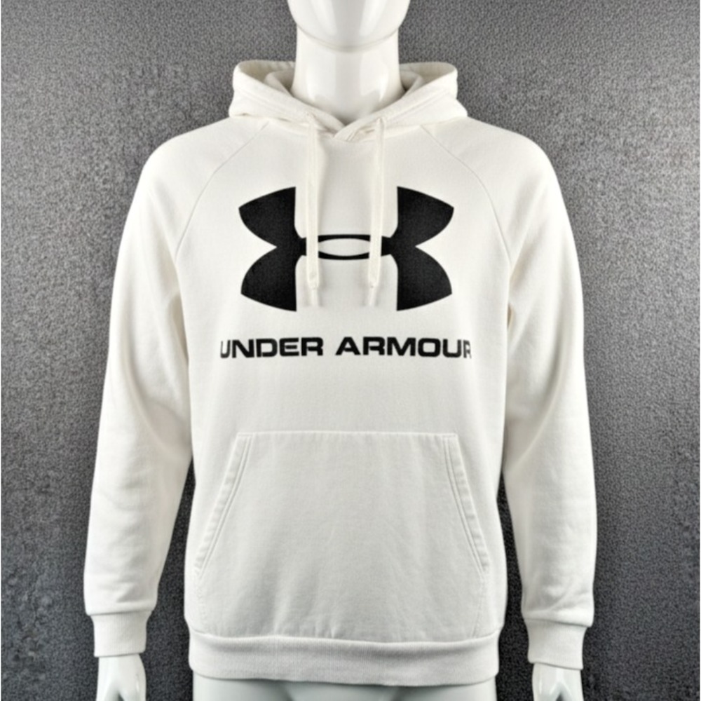 UA Under Armour Men's Large‎ Rival Fleece Big Logo Hoodie Sweatshirt White Black